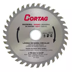 Disco de Serra Circular Cortag - Para Madeira 110mm 36 Dentes