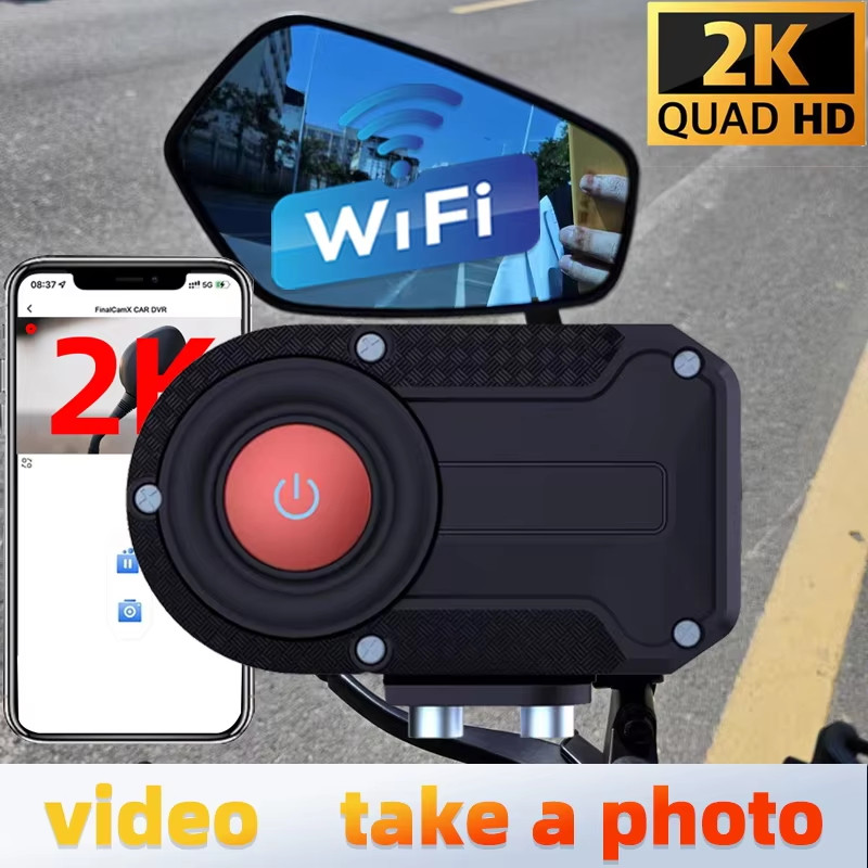Câmera De Painel Para Motocicleta 2K HD 170° Lente Grande Angular Anti-shake IP66 para Trabalho e Passeio