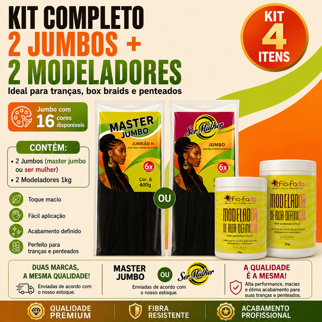 Kit 2 Jumbo 400g Para Tranças + 2 Pomada Modeladora 1kg Cabelo.