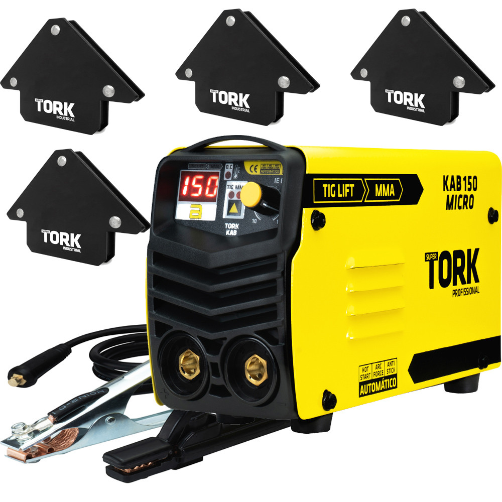 Máquina Inversor de Solda Portatil 150A Tig Lift MMA 220v + 4 Esquadro Super Tork