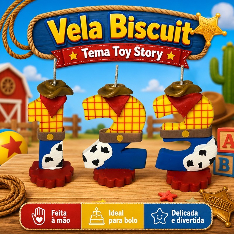 Vela Biscuit Toy Story para Topo de Bolo de Aniversário Infantil