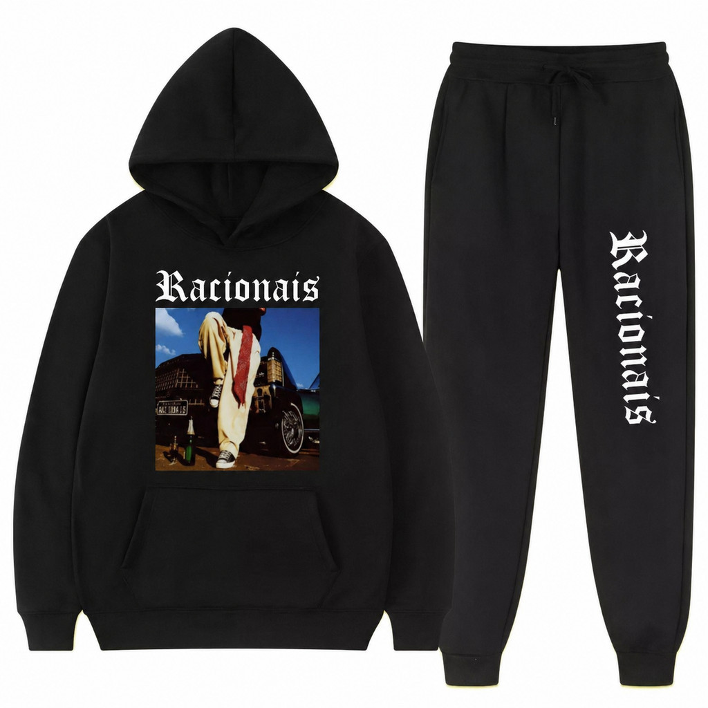 Conjunto Moletom Canguru Masculino Racionais Blusa De Frio + Calça Moletom Estampados Unissex Outono/Inverno