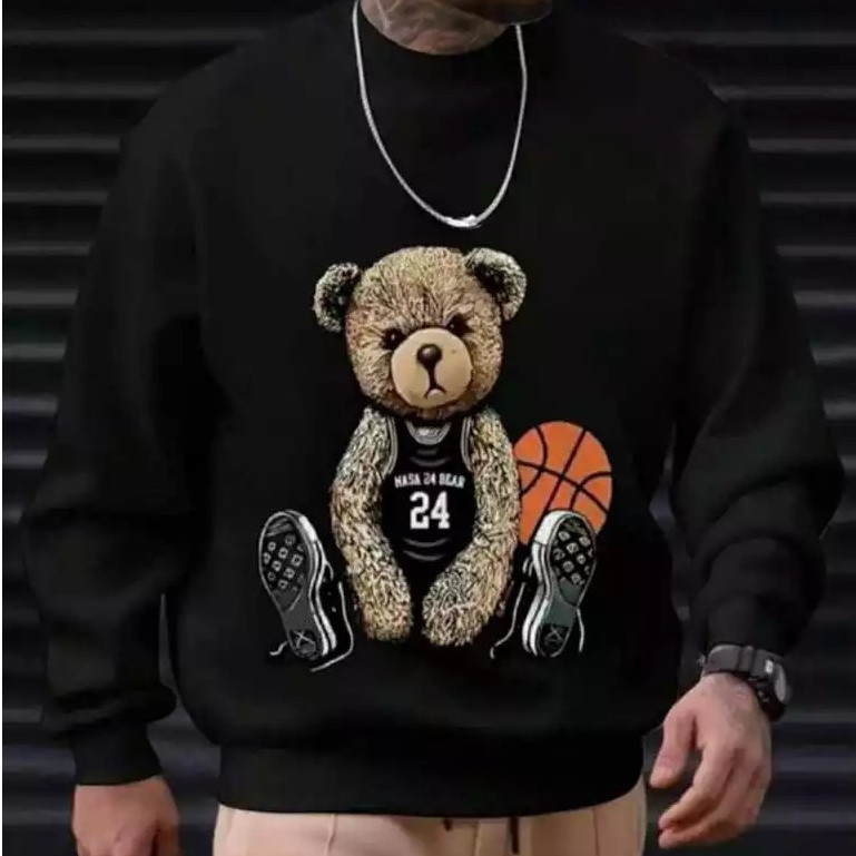 Moletom Careca Urso Basquete Gola Redonda Casaco Feminino Masculino Flanelado Unissex Inverno Frio Algodão