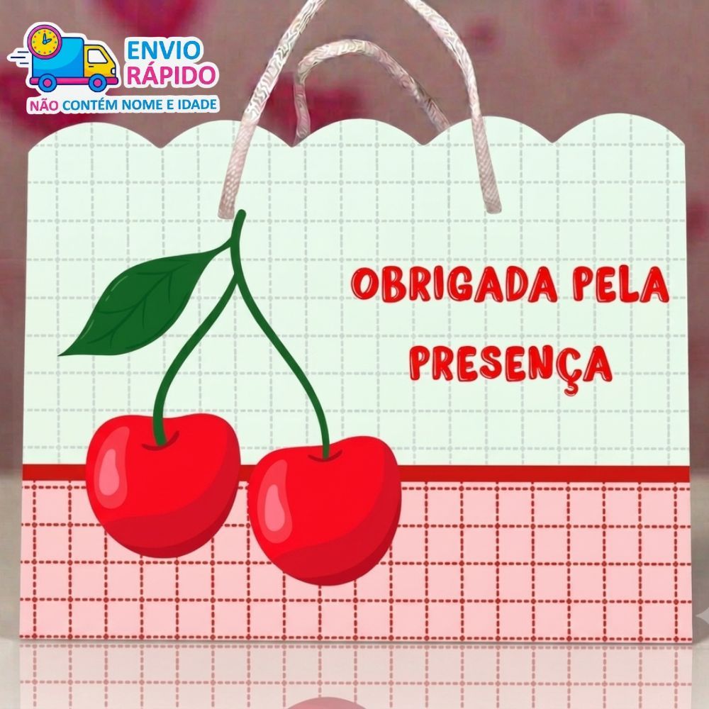 Kit Sacolinha Personalizada Cerejinha Cereja (20x15x7cm) Lembrancinhas de Aniversário - PEGUE E MONTE
