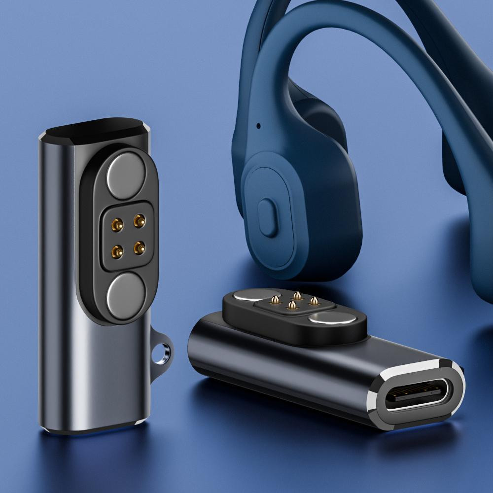 Adaptador de carregamento magnético tipo C para quadrado de 4 pinos adequado para fone de ouvido Bluetooth de condução ó
