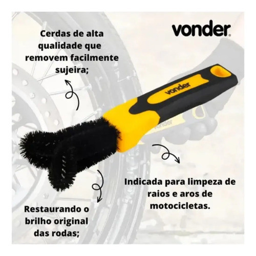 Imagem de Escova para Raios de Moto e Bicicleta Vonder para Limpeza Profunda
