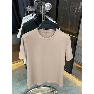 Pedido restante do contador!Algodão + seda amoreira + lichia masculina verão em torno do pescoço de manga curta camiseta