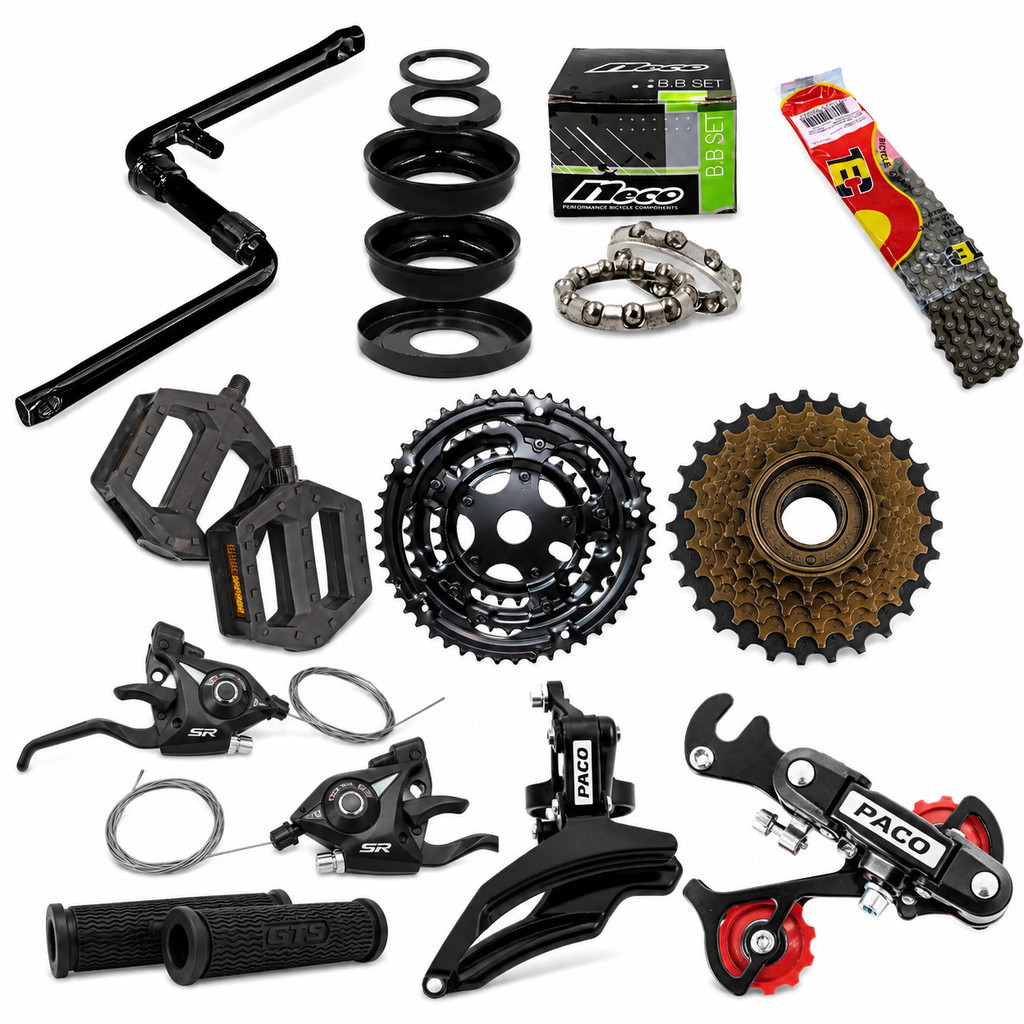 Kit Transmissão Relação Completa Bike 21 Marchas Aro 26 ou 24 C/ Pedivela Monobloco Centro 45mm