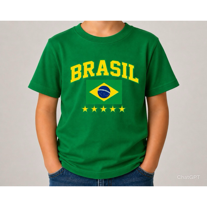 Camiseta Infantil Brasil Copa do Mundo Futebol Camisa Algodão