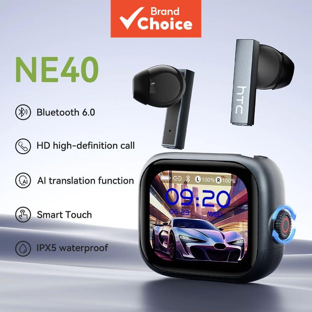 Fones de Ouvido de Tradução Inteligente HTC NE40 AI Bluetooth 6.0 com Tela LED Inteligente Viva, Qualidade de Som HiFi,