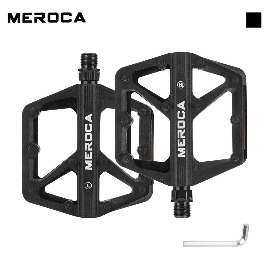 Pedais de bicicleta Meroca com rolamentos de rolamento, painéis refletivos de nylon antiderrapantes para estrada, pedais