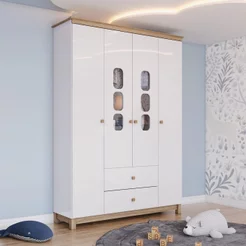 Guarda-Roupa 4 Portas 2 Gavetas Sophia Espresso Móveis Branco/Jequitibá HP
