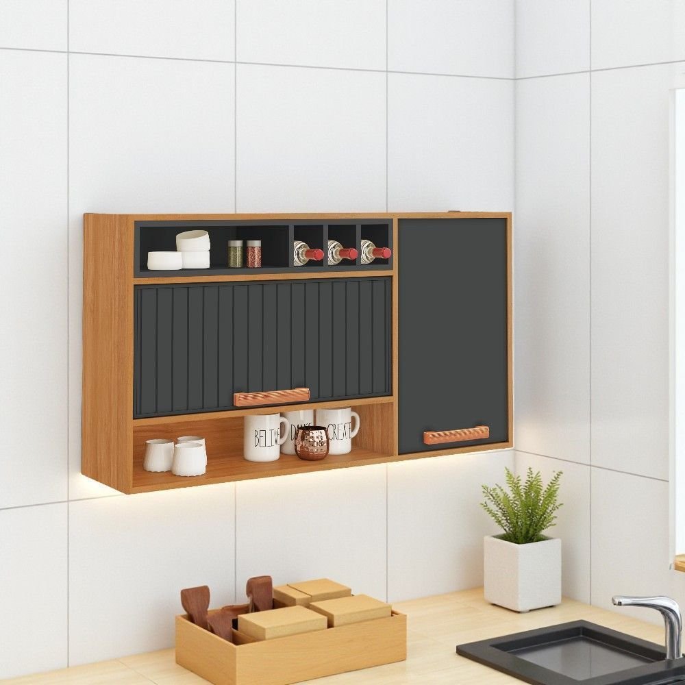 Armário de Cozinha 2 Portas 120cm Porta Horizontal Ripada em Aço Nicho Garrafeiro Nápoles Itatiaia