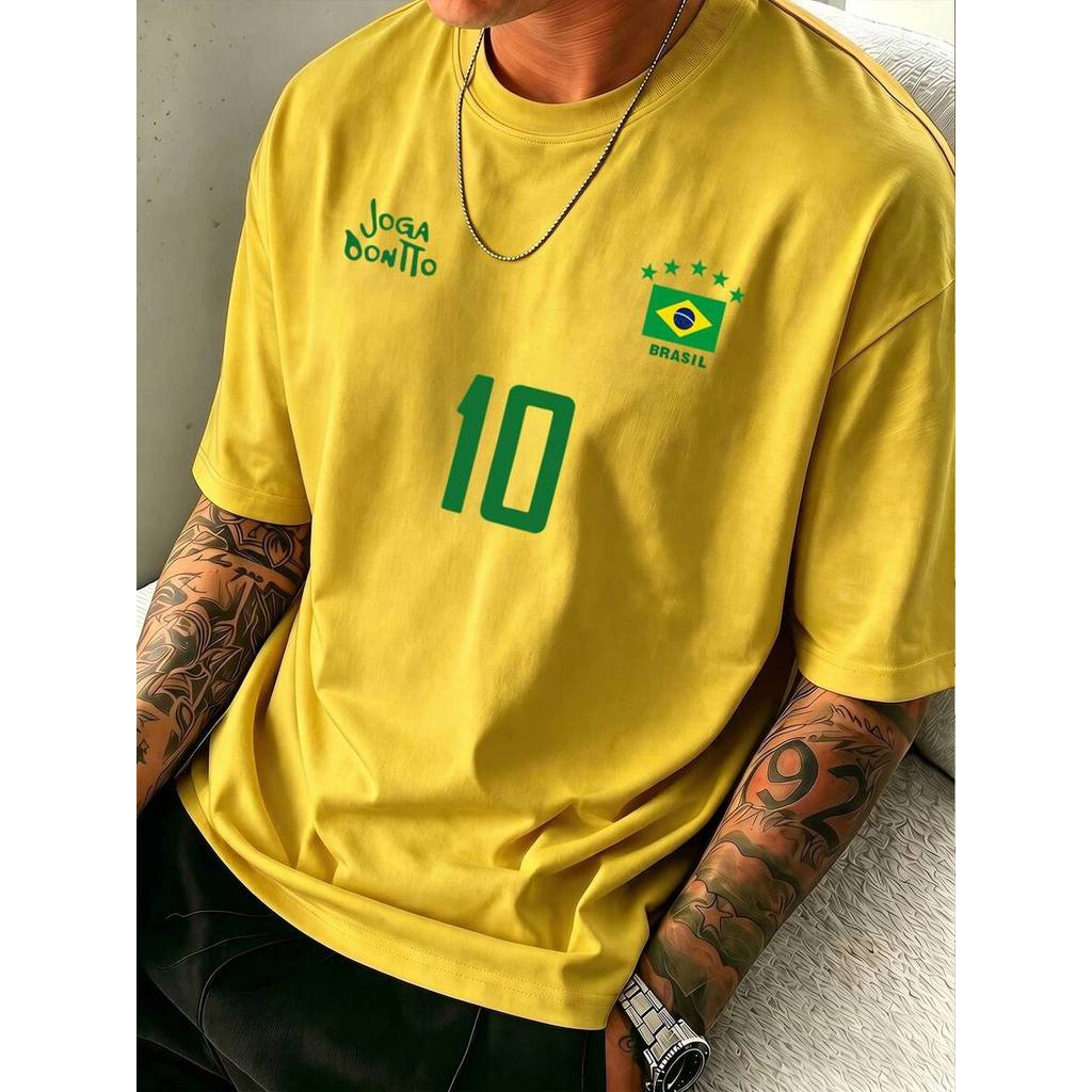 Camiseta Gráfica Masculina Camisa de Futebol Retrô do Brasil Lendário Número 10 de Futebol Casual