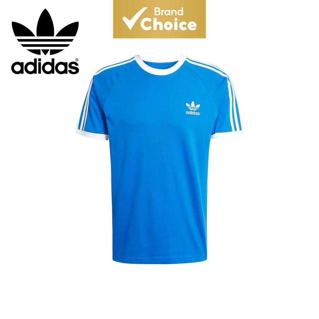 Adidas Originals adicolor Série Logo Listras com Capuz Gola Redonda Camiseta de Manga Curta Unissex Cor Azul