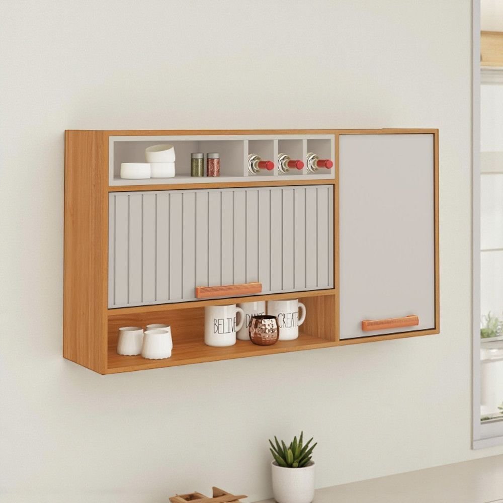 Armário de Cozinha 2 Portas 120cm Porta Horizontal Ripada em Aço Nicho Garrafeir