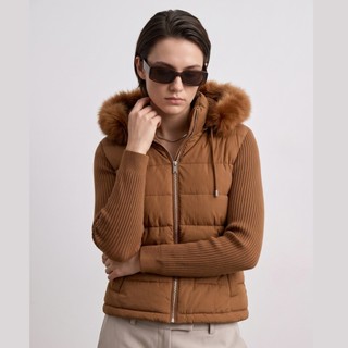 Jaqueta Puffer Combinada Pelinho Capuz Removível Feminino Moda Inverno Casaco De Frio
