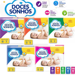 Fralda Descartável Infantil Doces Sonhos | Alta Absorção,Conforto e Economia P/M/G/XG/XXG