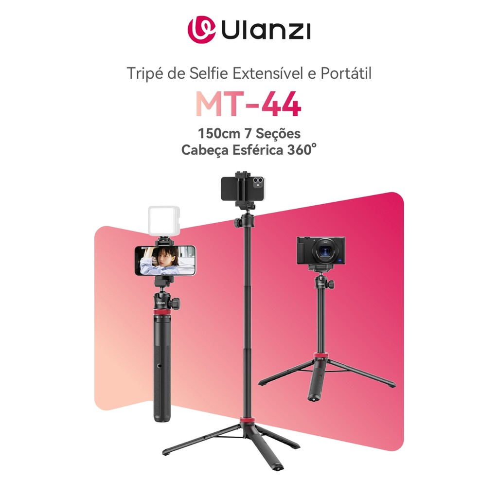 ULANZI MT-44 Tripé Profissional 1,5m Para Celular E Câmera Suporte 2 Em 1 Com Cabeça Esférica 360°