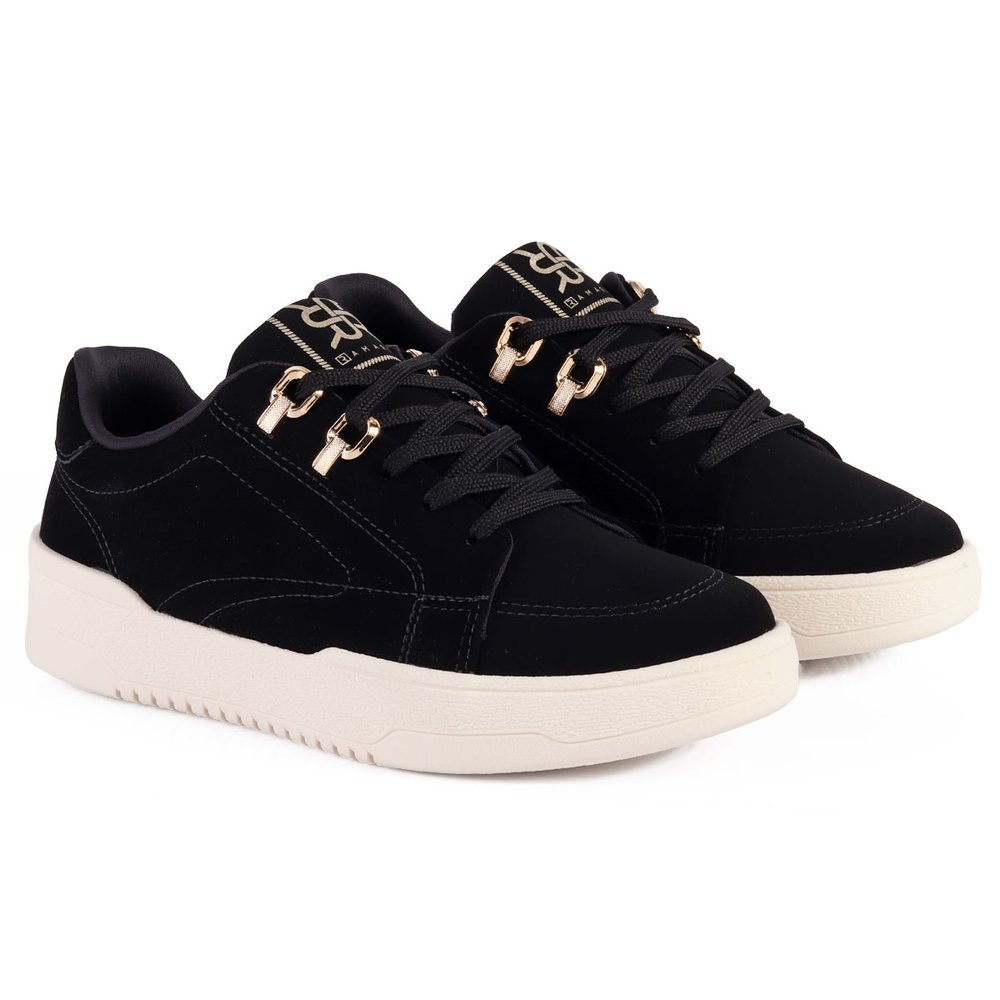 Tênis Feminino Ramarim Casual Preto em Nobuck com Detalhes Dourados Leve Palmilha Ultra Confortável · foto 2
