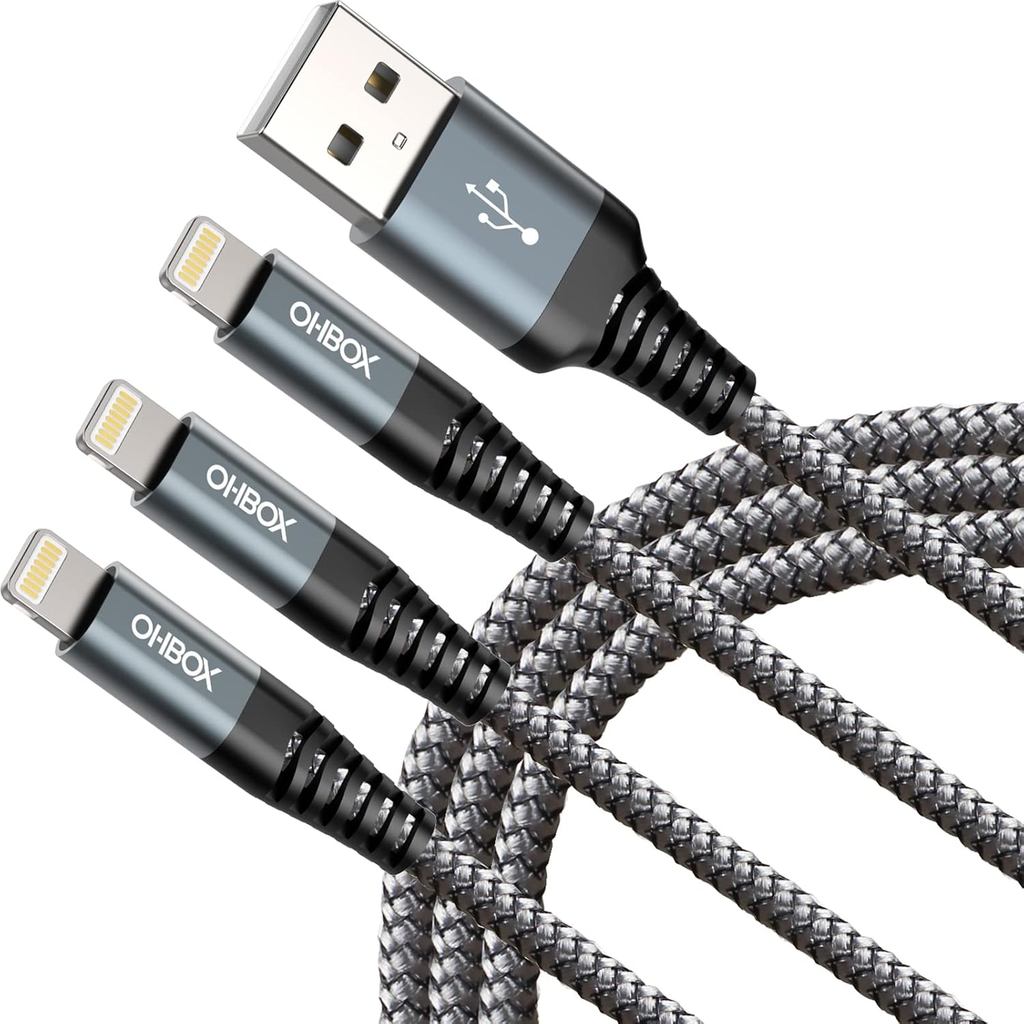Cabo de Carregamento 6FT, Pacote com 3 [Certificado pela Apple MFi] Cabos USB para Lightning de Carregamento Rápido, Cab