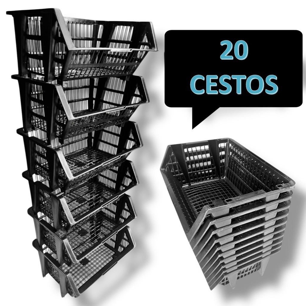 20 UNIDADES CESTO EMPILHAVEL Expositor Organizador Preto CAIXA VAZADA ORGANIZADORA