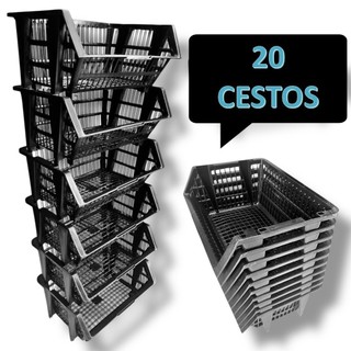 20 UNIDADES CESTO EMPILHAVEL Expositor Organizador Preto CAIXA VAZADA ORGANIZADORA