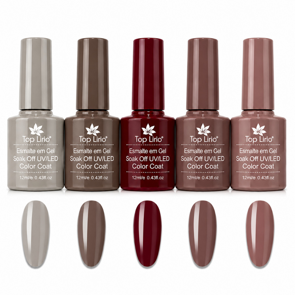 Kit 5 ou 3 Esmaltes em Gel Led Uv Lirio p/ Unhas Manicure Coleções