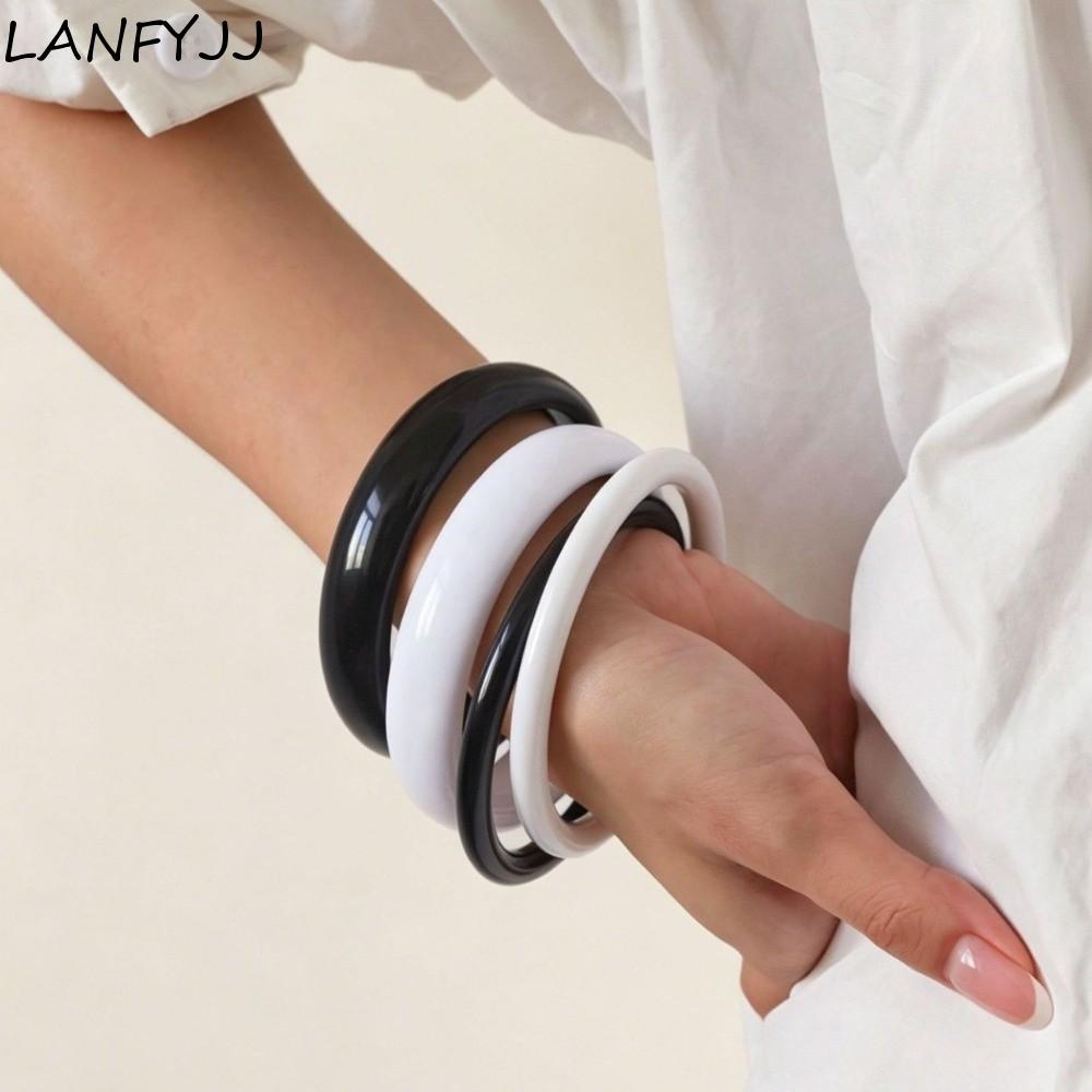 LANFYJJ 4 Pçs/Set Pulseira De Resina , Conjunto De Pulseiras Acrílicas Translúcidas Empilháveis , Tubo Curvo Bohemia