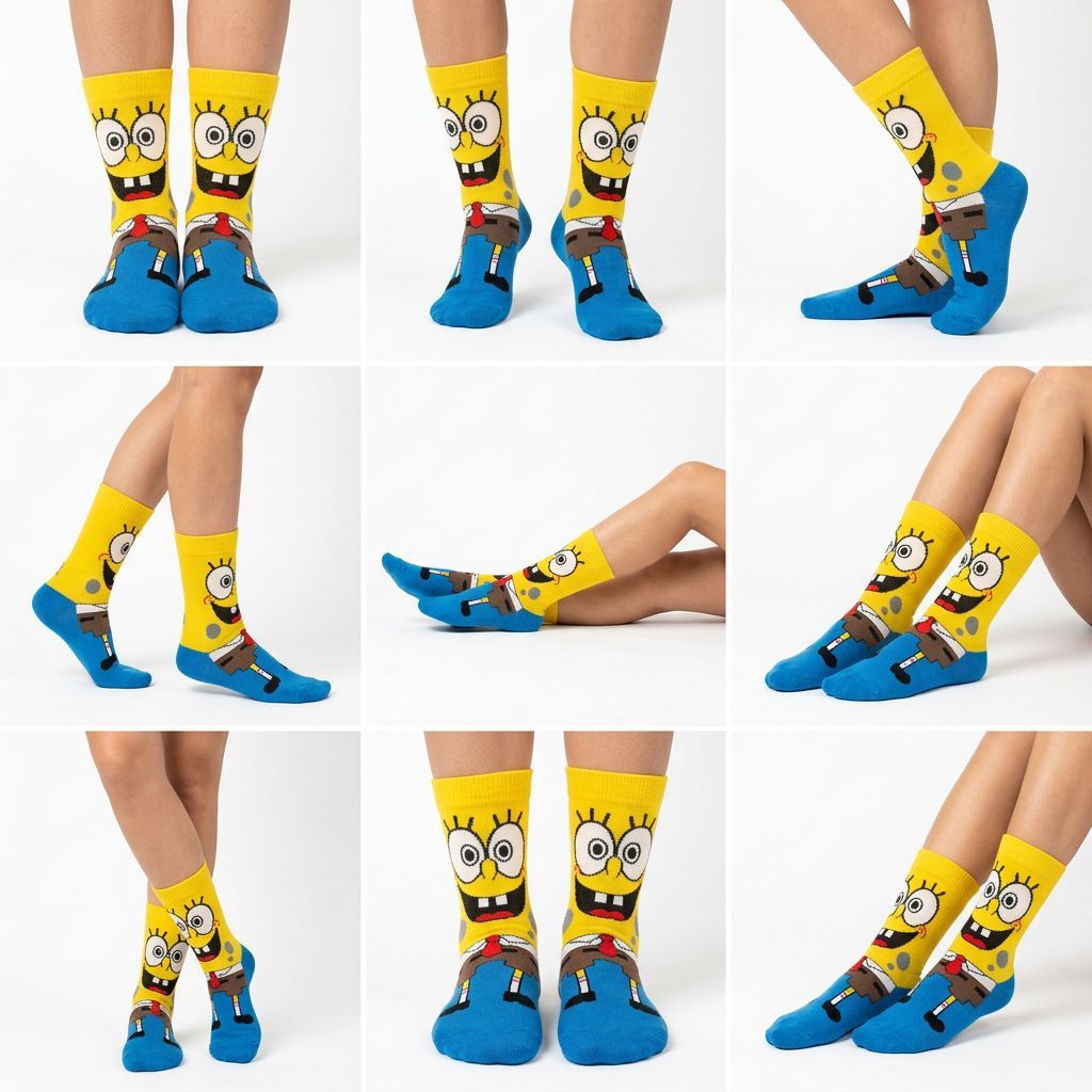 Detalhes do Meia Divertida Cano Longo Estampada frio Personagem Bob espoja Unico 35 a 44
