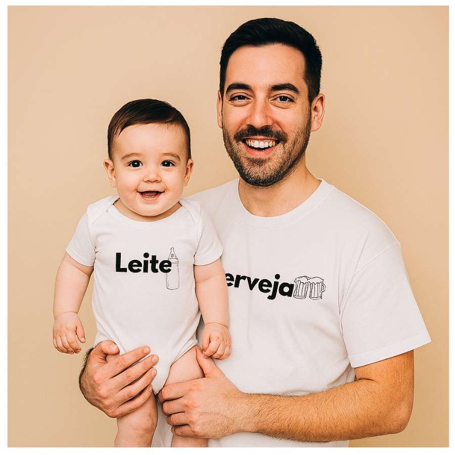 Kit Camiseta Frase Tal Pai e Filho Mãe e Filho 100% algodão cervej@ vinh@ leite