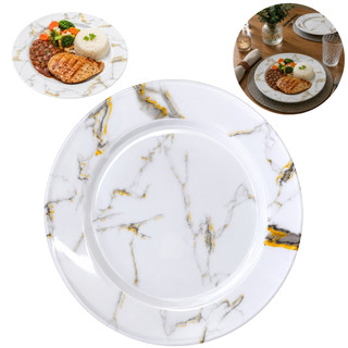 Prato Raso para Refeição 25cm Melamina Decorada Marmore Luxo Your House