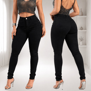 Calça Jeans Preta Feminina Preta Skinny Cintura Alta com Elastano Levanta Bumbum Premium