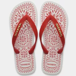 Chinelo Havaianas Top Bordado Flor Feminino - Branco e Vermelho