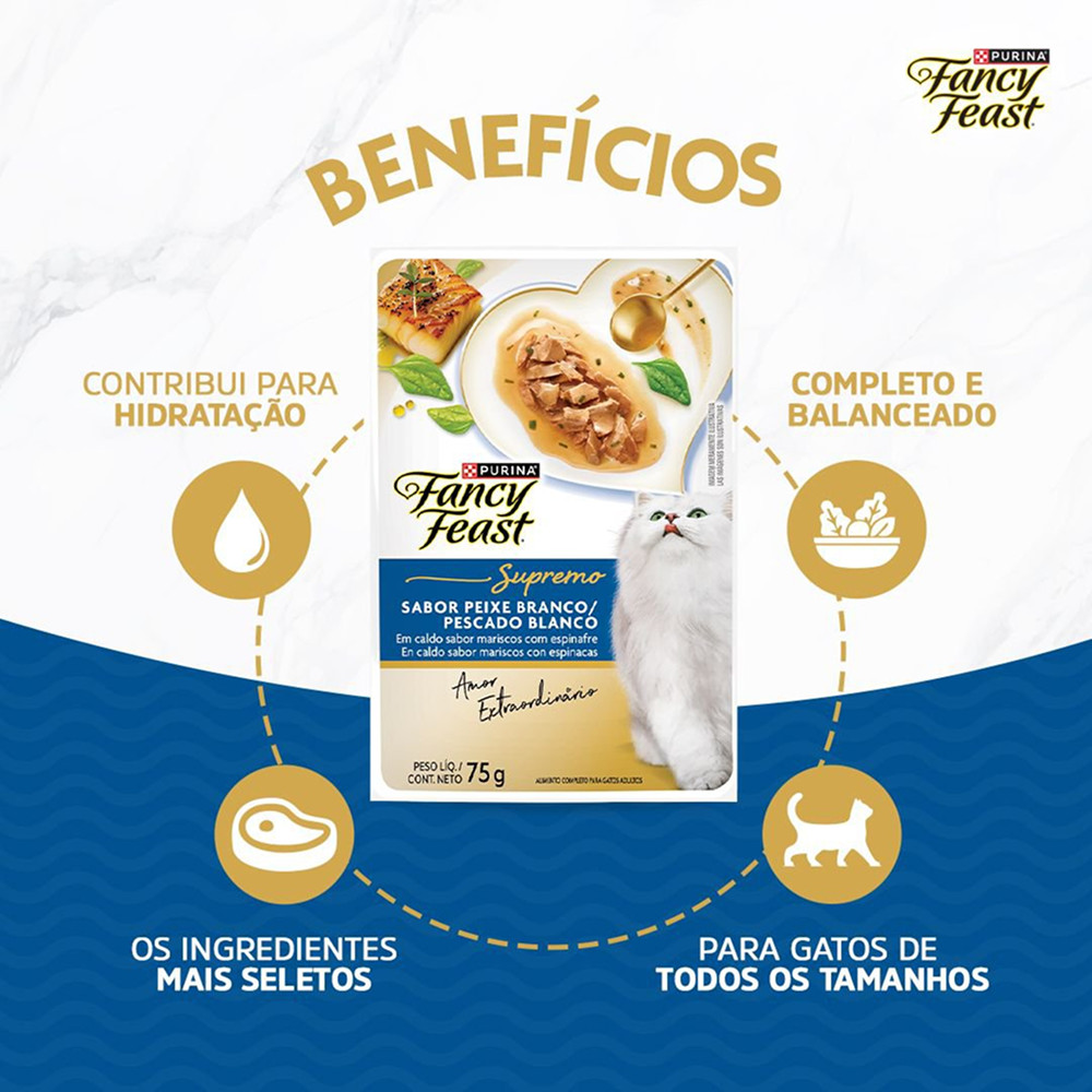 Ração Úmida Fancy Feast Supremo Peixe Branco 15x75g — imagem 2 de 2