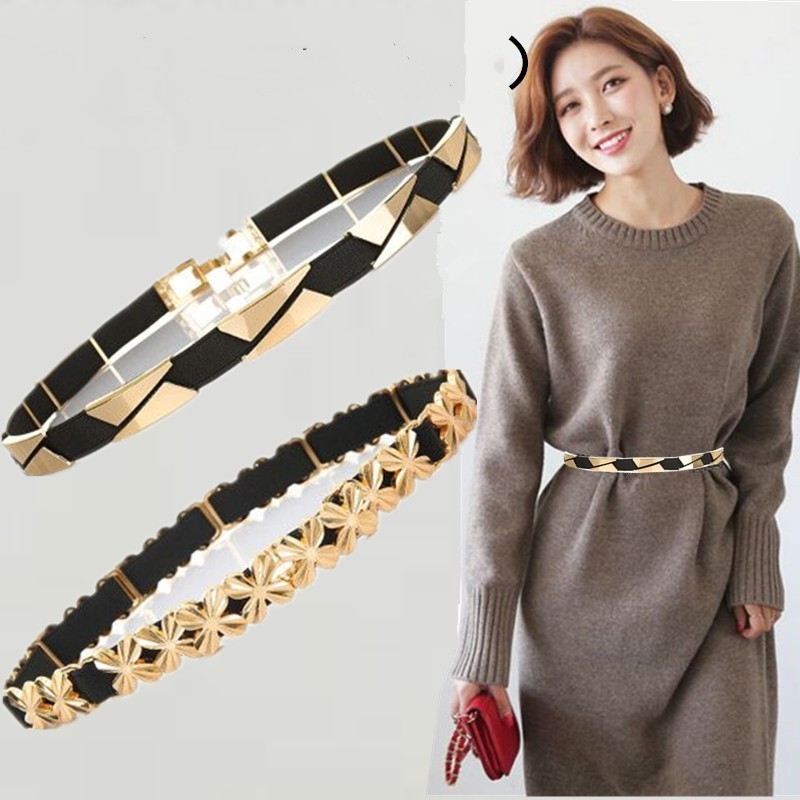 Cinto feminino acessório decorativo saia vestido simples All-Match moda elástica estiramento Metal acessórios finos cint