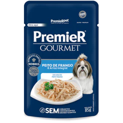 Ração Úmida Premier Gourmet Sachê Cães Adultos Raças Pequenas Peito de Frango e Arroz Integral 85g