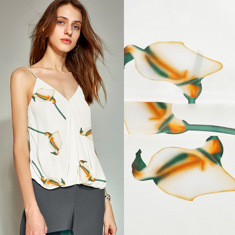 Jinhongfu camisa de tecido de seda vestido de praia tecido largo pulverizado fosco 02 Crepe duplo ferradura lótus