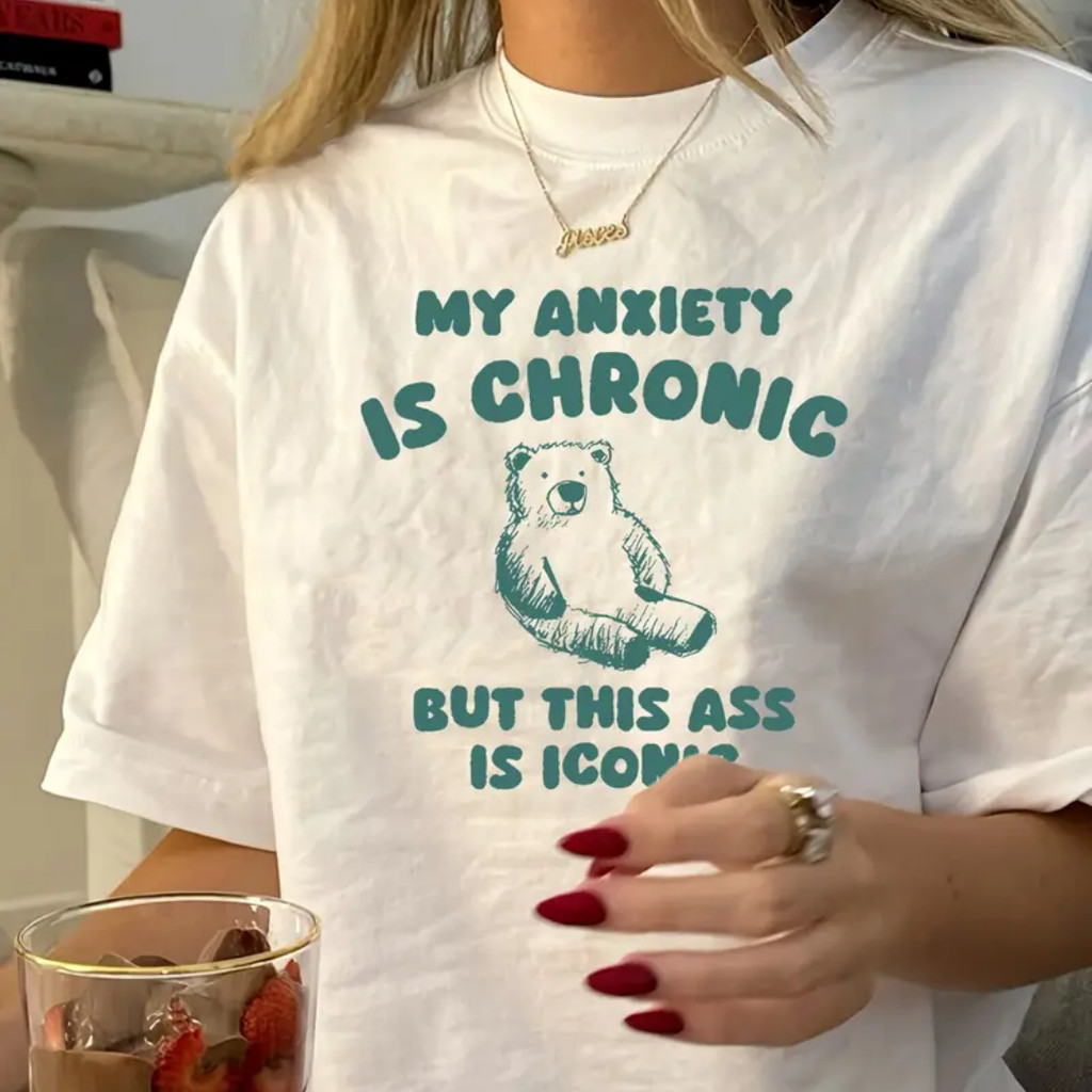 Camiseta de manga corta para mujer de cuello redondo con estampado de oso mono, patrón geométrico, manga corta