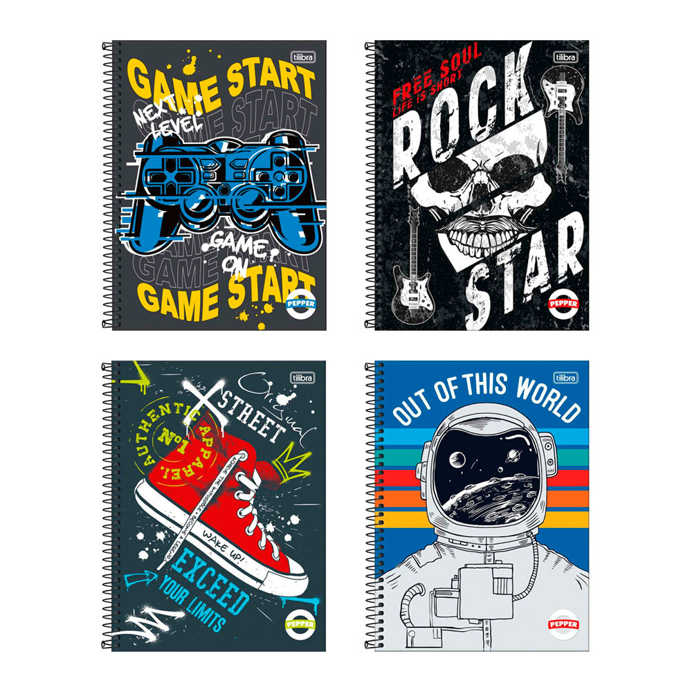 Caderno espiral capa dura universitário 10x1 160 folhas Pepper Masculino Tilibra