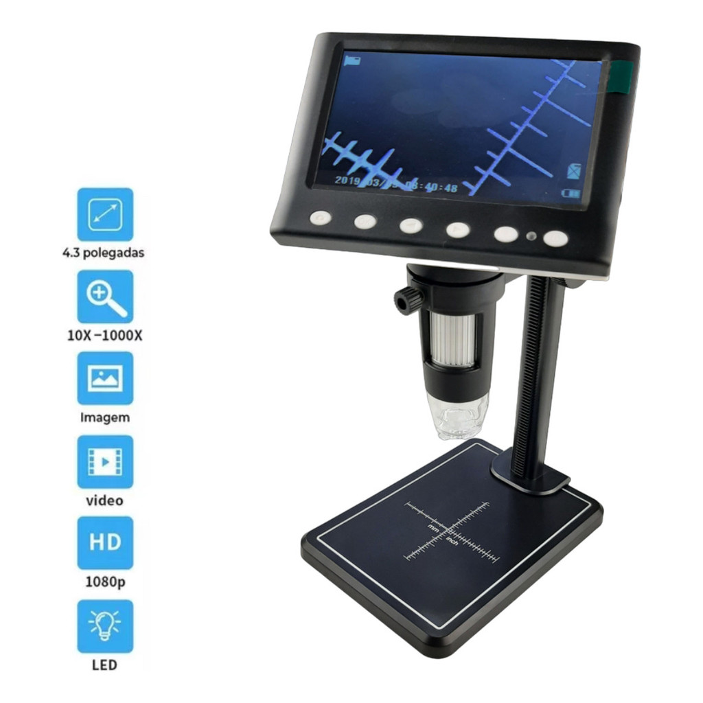 Microscópio Lcd 4.3 Digital Portátil 1000x Profissional Led