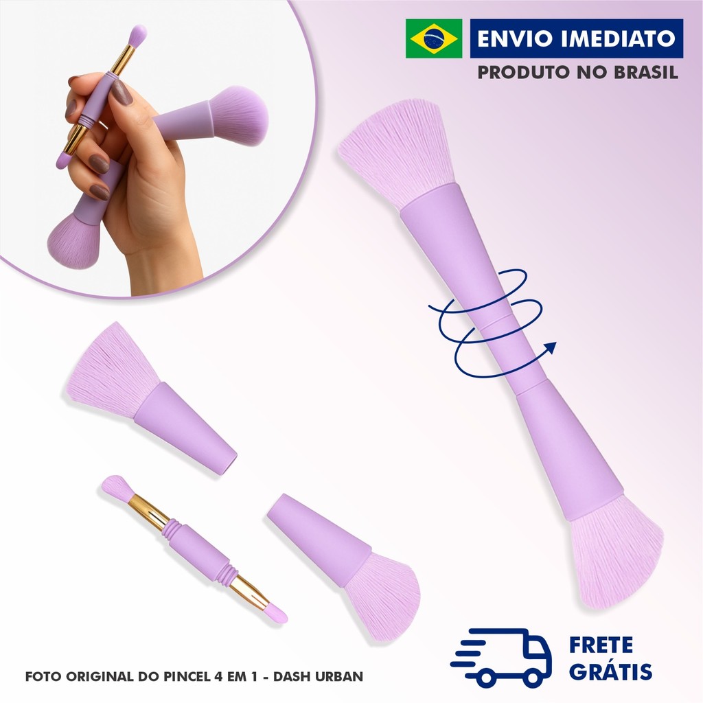 Pincel Maquiagem 4 Em 1 Portátil Multifunção para viagem   - Vegano - Cruelty-Free - Latex-Free