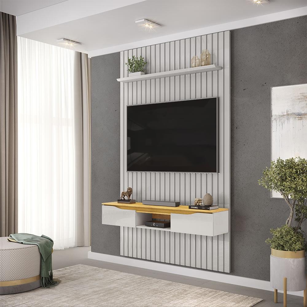 Painel Suspenso Ripado Seko TV 55" Portas Basculantes Borda Chanfrada Bali/Cedro G18 - Gran Belo em Oferta na Shopee