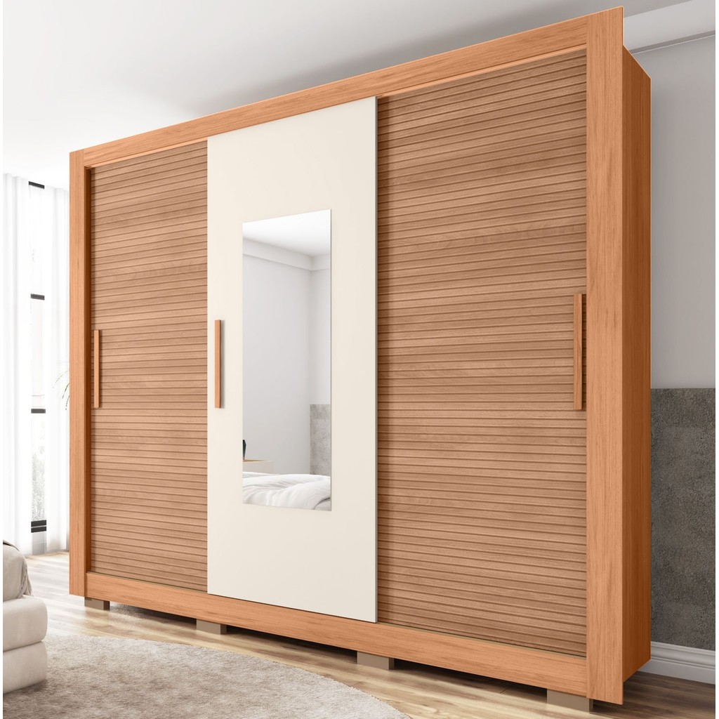 Guarda-Roupa 3 Portas 1 Com Espelho 2 Gavetas e Pés Amanda Espresso Móveis em Oferta na Shopee