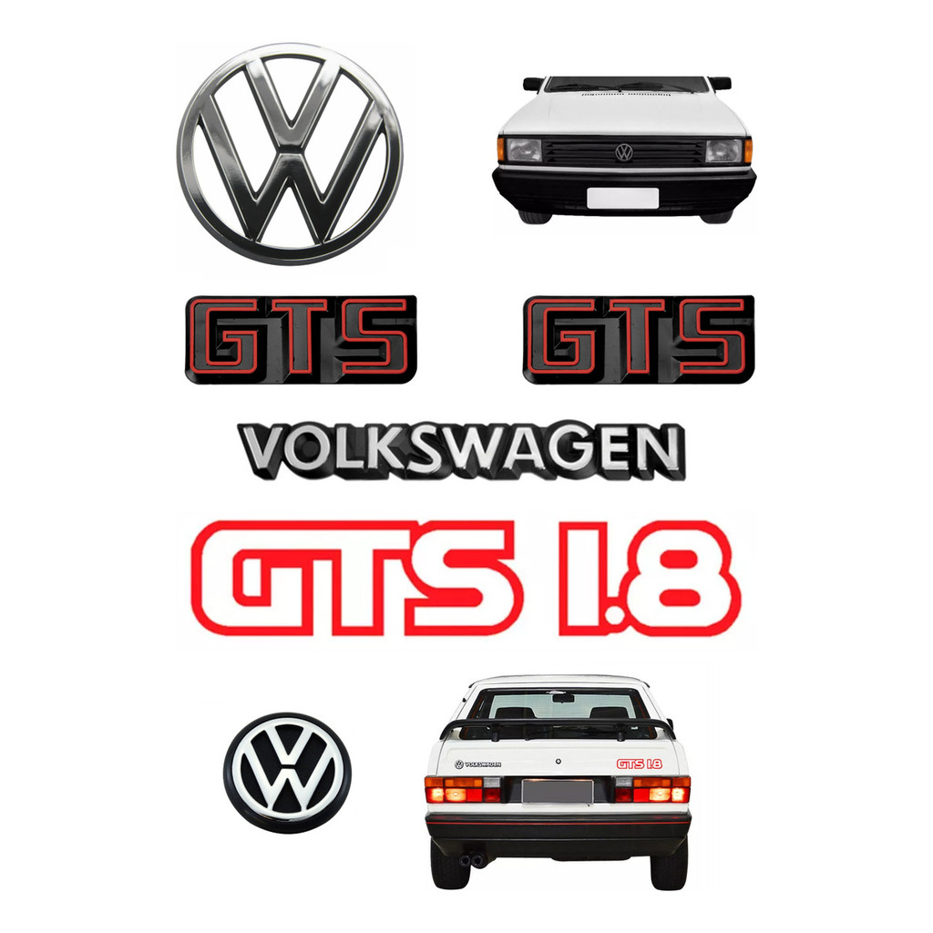 Kit Emblemas Vw Volkswagen Gts + 1.8 Vermelho - Gol 87 À 90