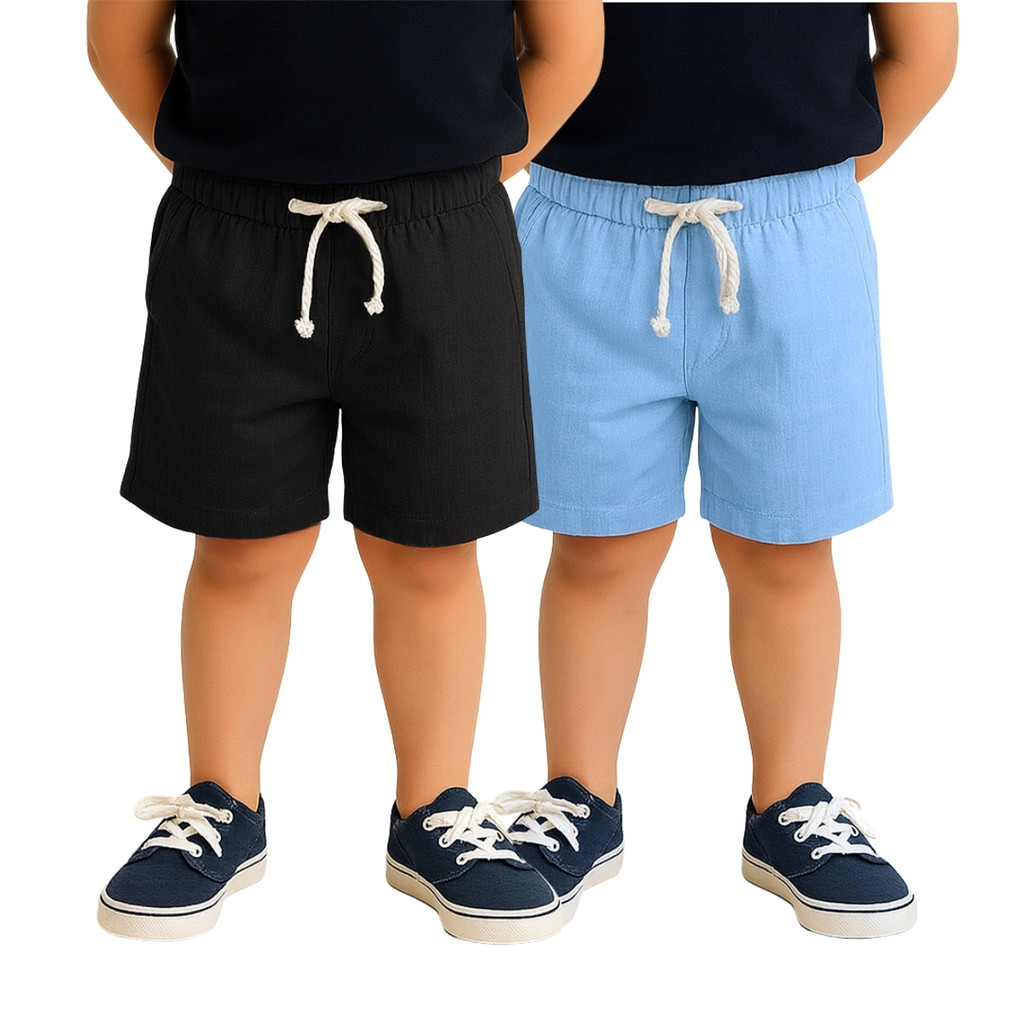Kit 2 Bermudas Linho Infantil Juvenil com Cordão Ajustável - Leve e Confortável