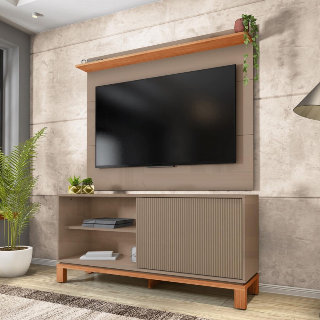 Rack com Painel para TV 55 Polegadas Mondrian 1.3 Sued e Freijó em Oferta na Shopee