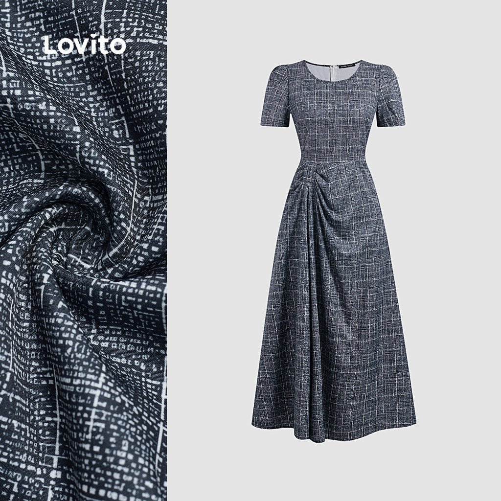 (New) Lovito Vestido Casual de Primavera/verão Cinza com Pregas para mulheres L149ED178 em Oferta na Shopee