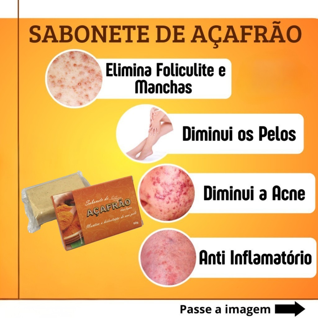 Sabonete de Açafrao Depilatorio e Clareador Anti foliculite Original Artesanal Natural Barra Tropical 90g