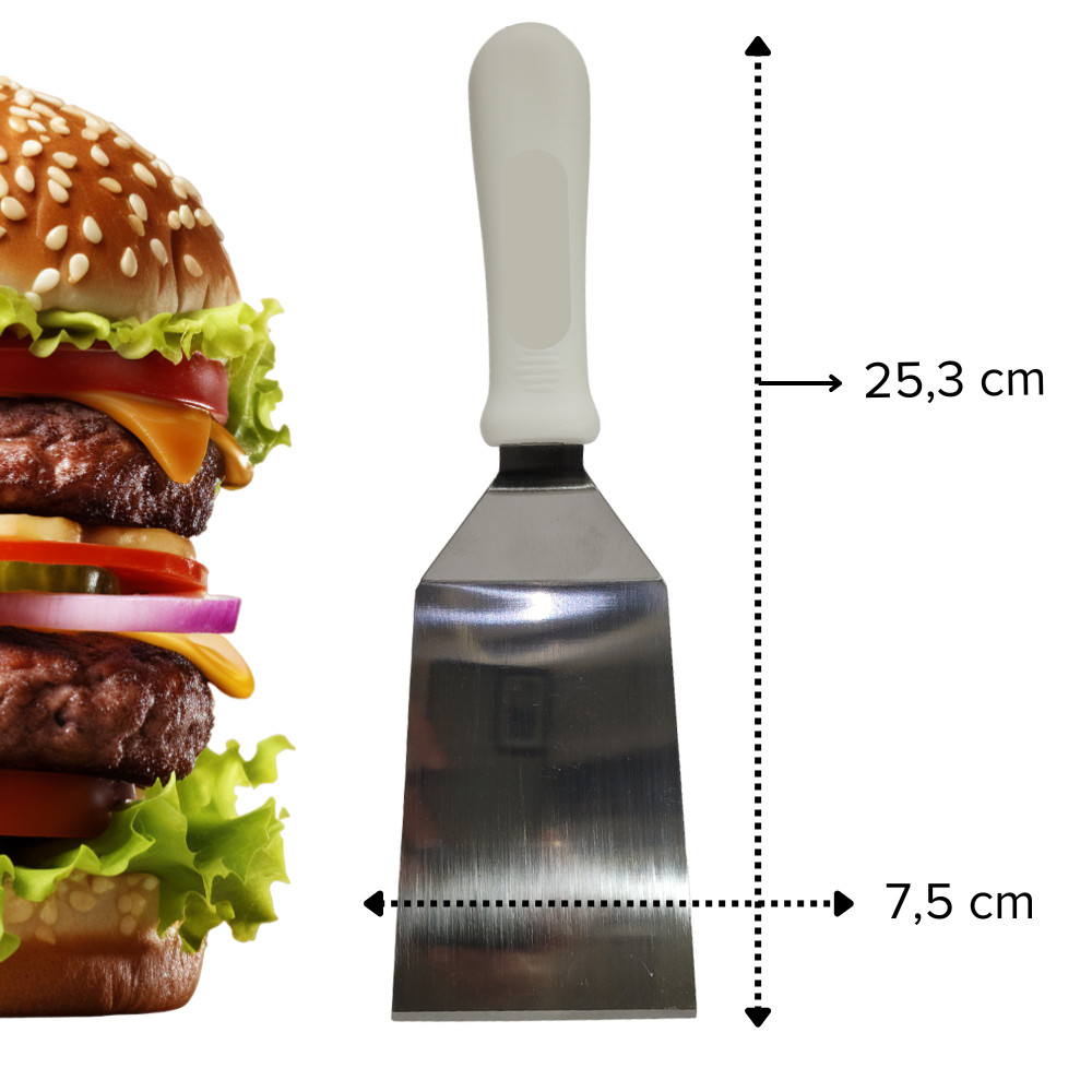 Detalhes do Kit Conjunto Hamburgueria Restaurante Modelador Hambúrguer Ovo Espátulas Aço Inox Abafador Alumínio